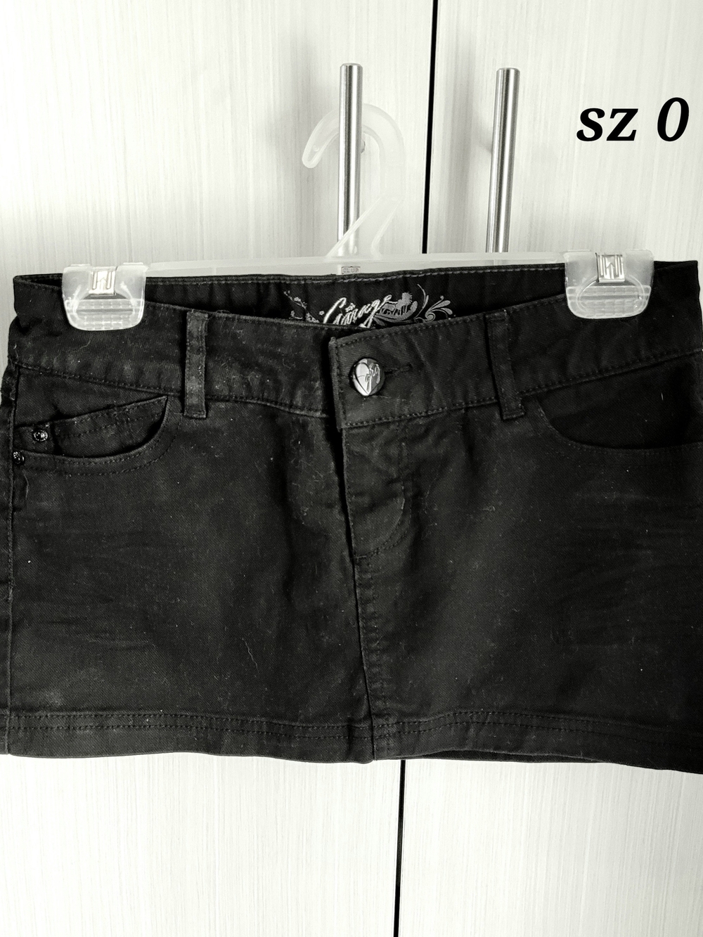 Garage Black Mini Skirt with Front Button Detail